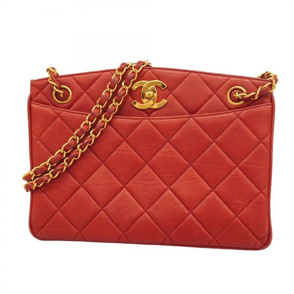 Chanel Matelasse Shoulder Bag Lambskin Red Gold Hardware Pre-owned Women's - Picture 1 of 10